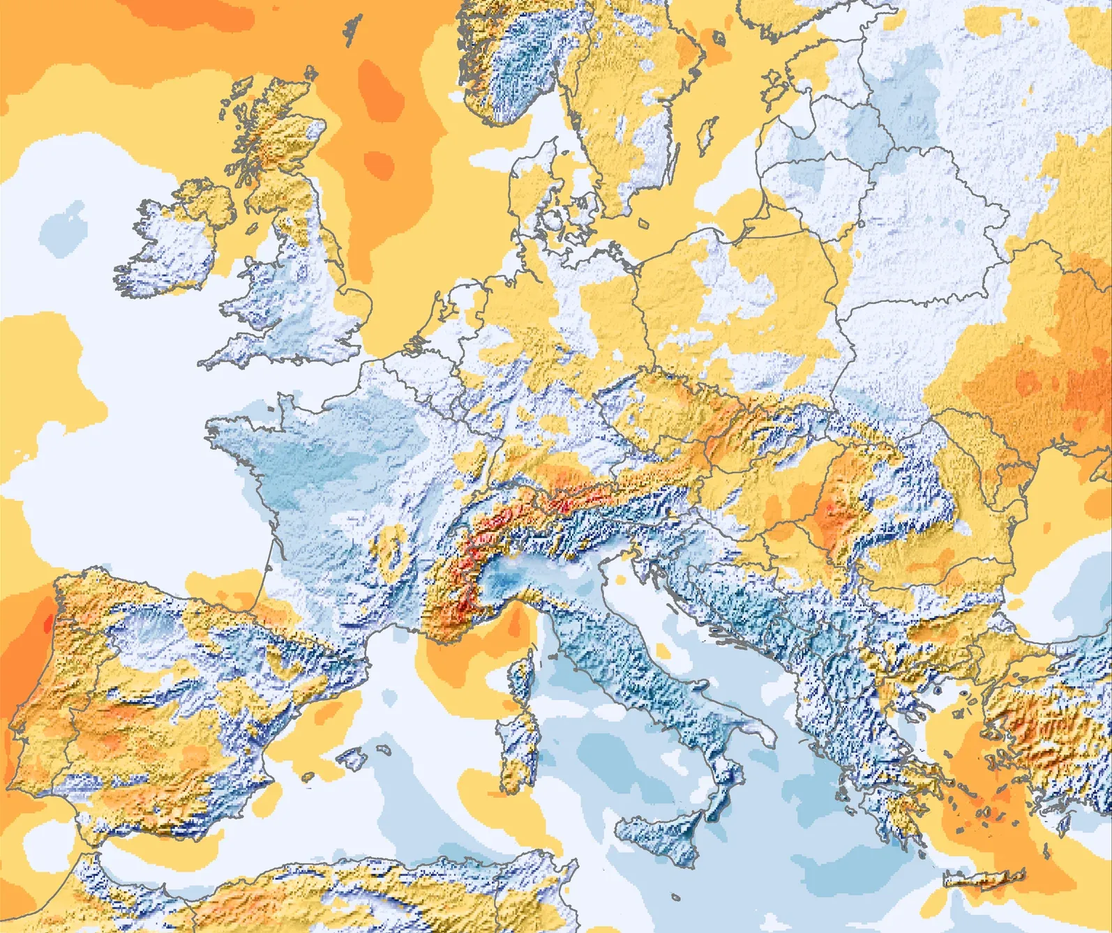 Karte des Windgeschwindigkeitsindex 2024 für Europa aus dem Windatlas EU-10km.E5, 100 m Höhe