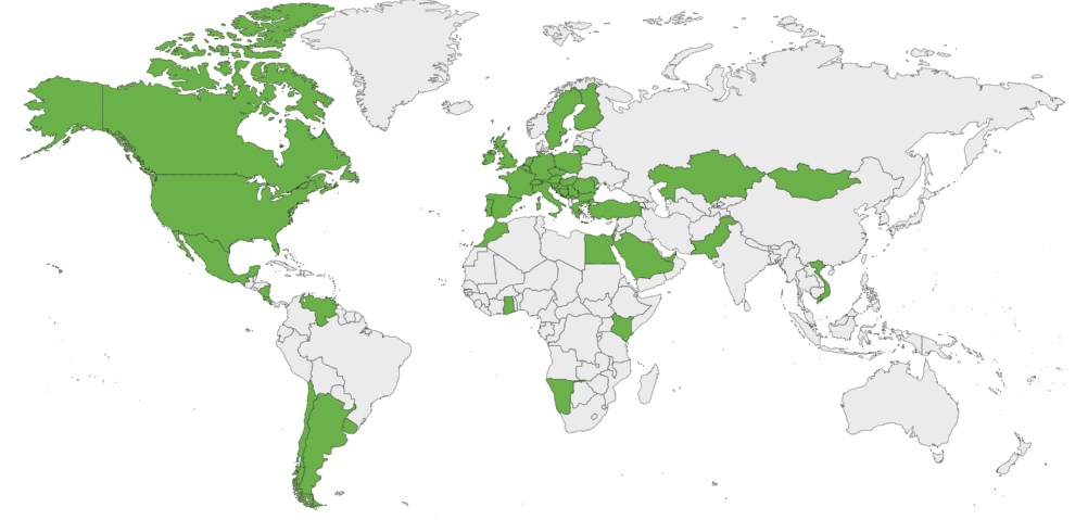 Map of active countries